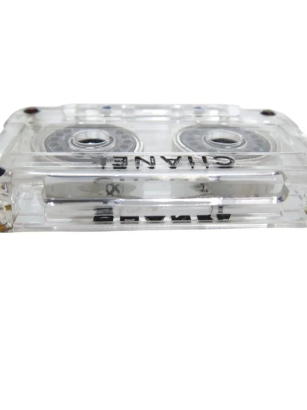 Chanel Cassette Tape Rhinestone Necklace Plastic Clear 1434
